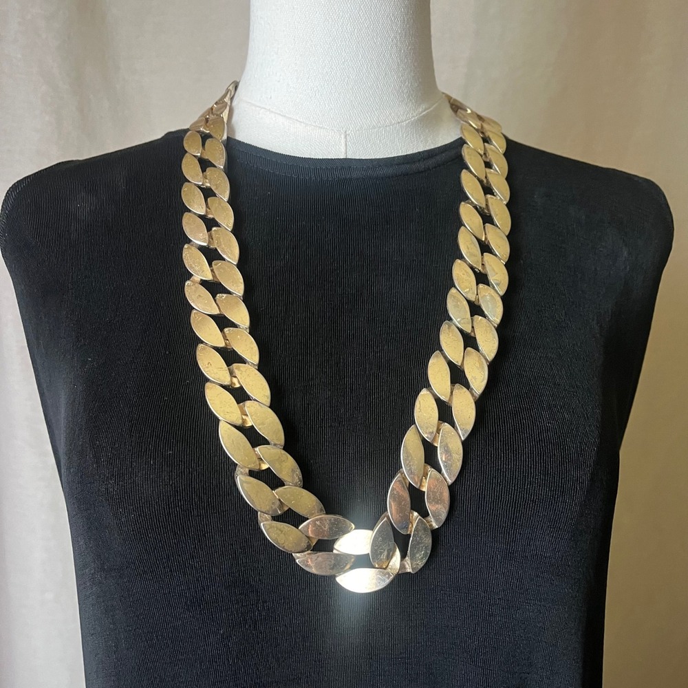 Vintage Gold Sculptural Chain Necklace Belt Convertible Heavy Statement 30"